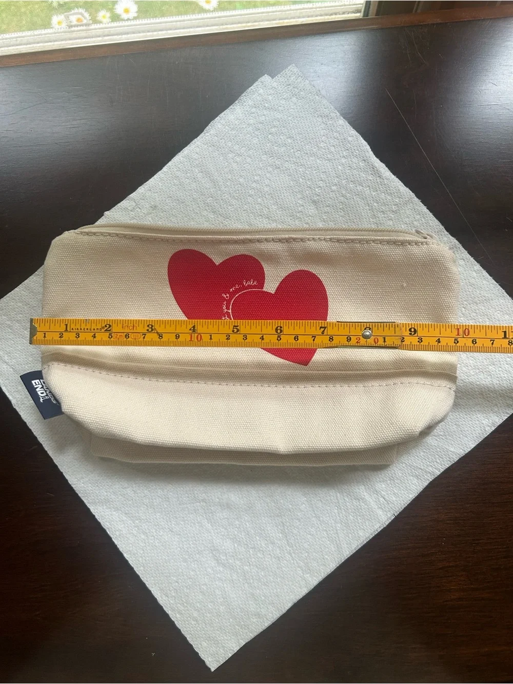 Lands End  Zippered Canvas Cosmetic Pouch with Red Heart Motif